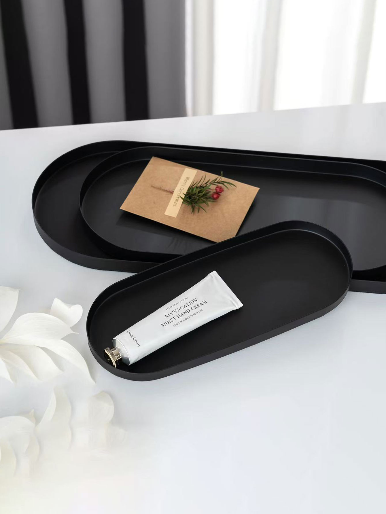 Travertine Tray Oval - Bandeja oval de aço inoxidável, decoração