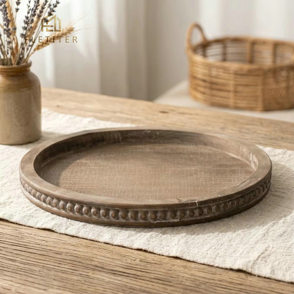 Travertine Tray Oval - Bandeja de Madeira Rústica Vintage Estilo