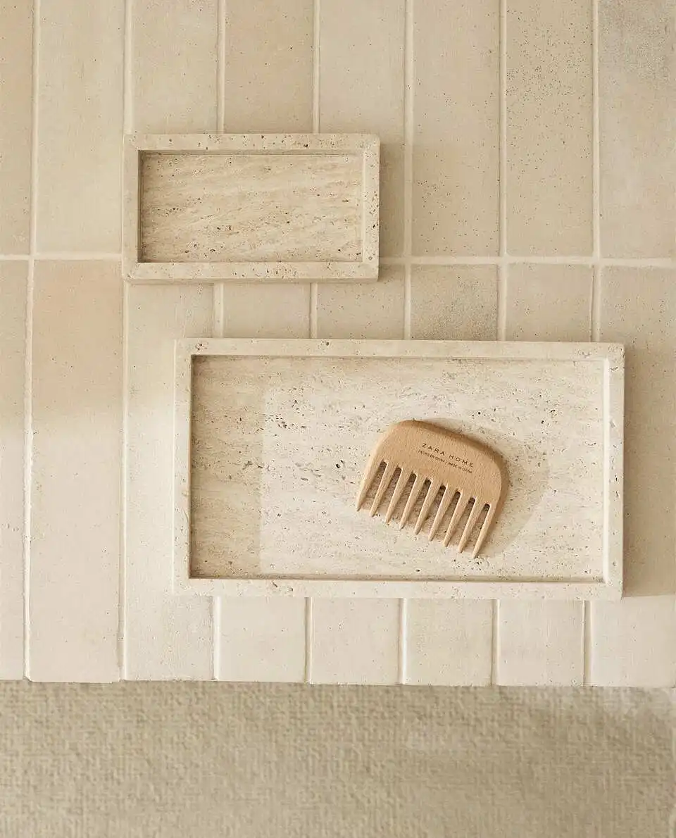 Travertine Tray Oval - Bandeja de travertino amarelo estilo wabi-sabi,