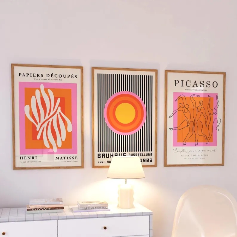 Interior Design Living Room - 3 peças de arte moderna laranja
