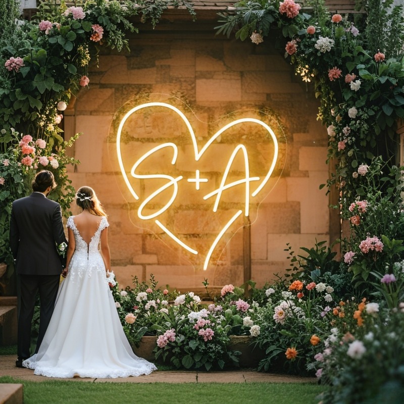 Interior Design Names - Iniciais personalizadas coração led sinal de