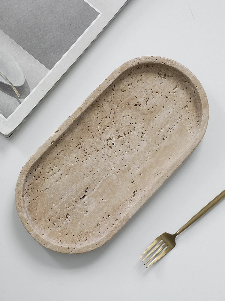 Bandeja de mármore minimalista - Travertine Tray Oval avaliação e preço